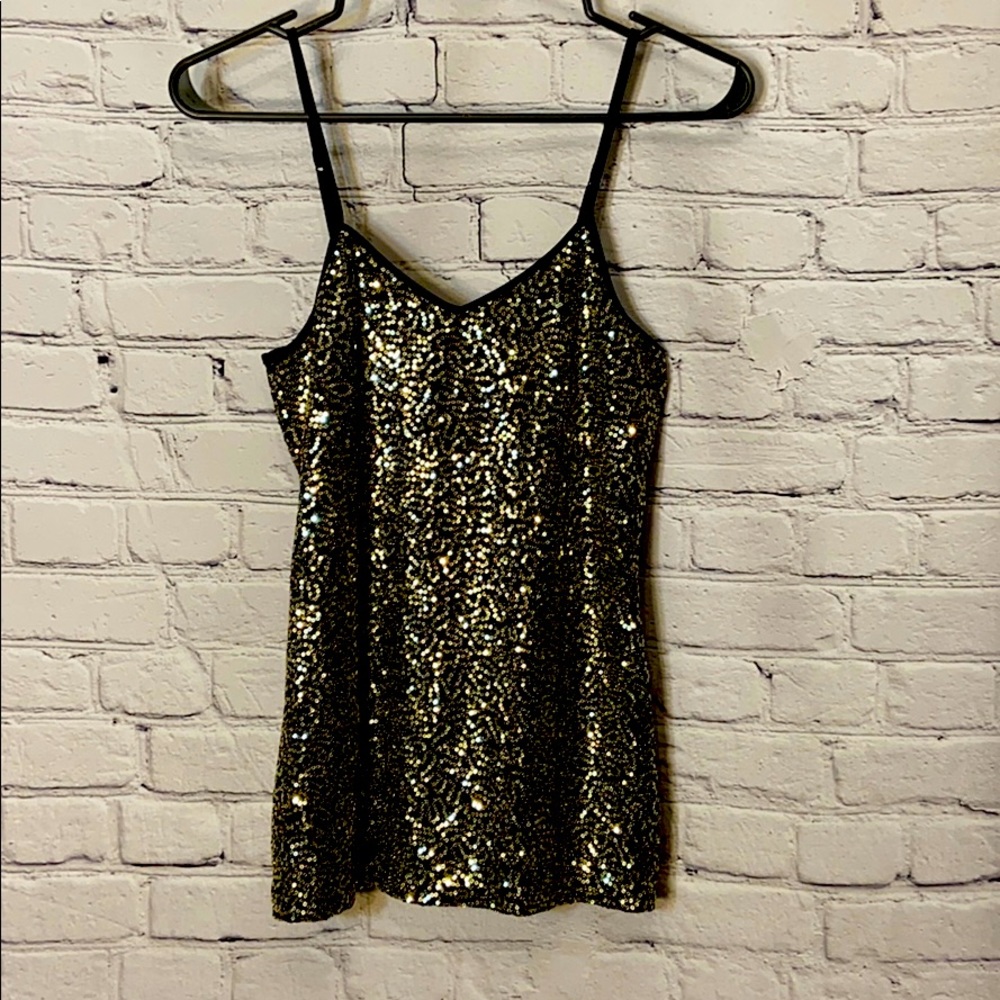 NWT Express Sequin Holiday Tank black gold XS